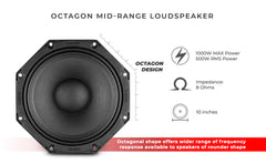 Octagonal 10" Mid-Range Loudspeaker 500 Watts Rms 8-Ohm - DS18