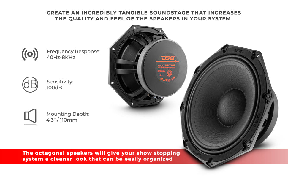 Octagonal 10" Mid-Range Loudspeaker 500 Watts Rms 8-Ohm - DS18