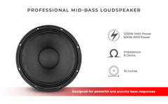 10" Mid-Bass Loudspeaker 600 Watts Rms 8-Ohm - DS18