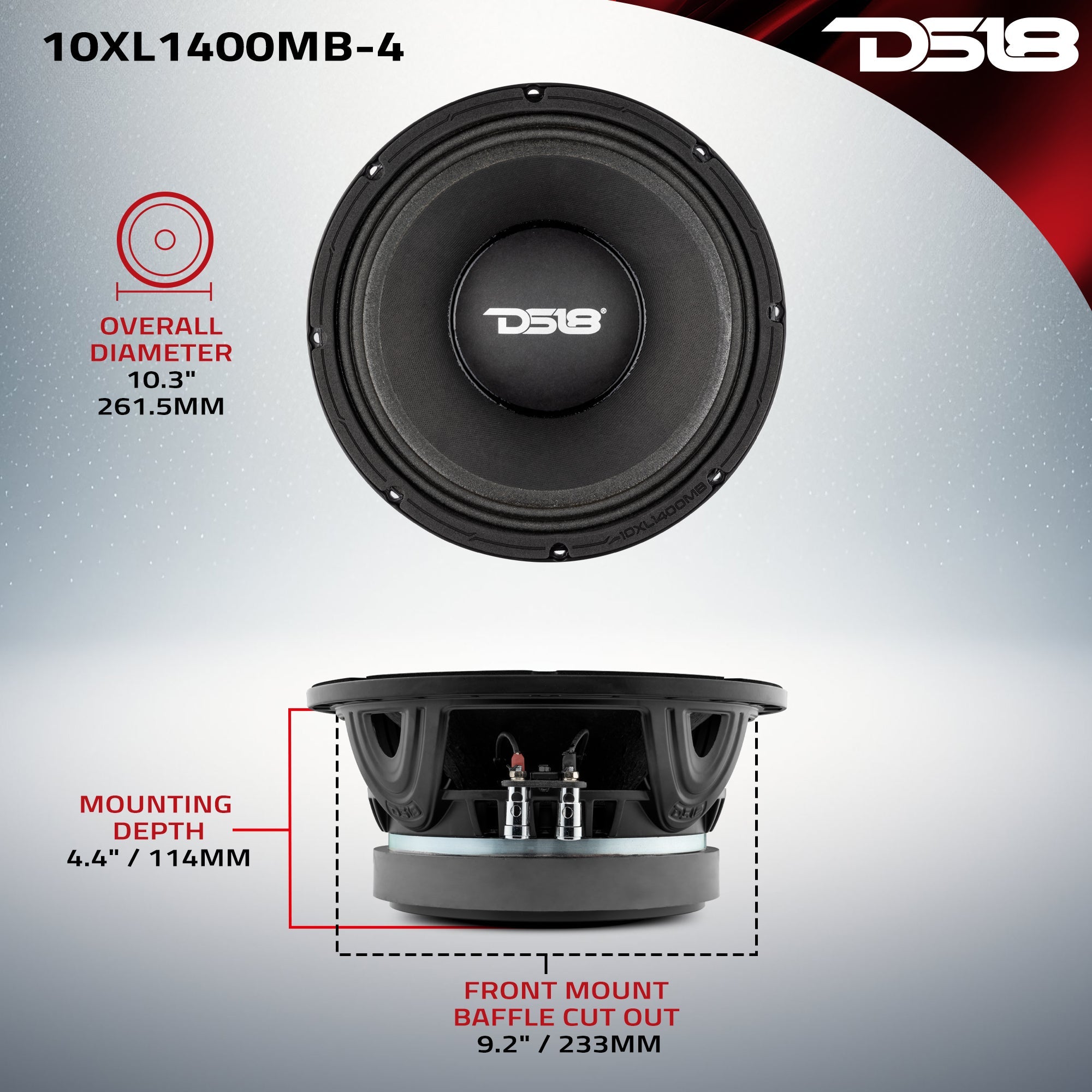 XL 10" Mid-Bass Loudspeaker 700 Watts Rms 4-Ohm - DS18