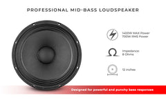 12" Mid-Bass Loudspeaker 700 Watts Rms 8-Ohm - DS18