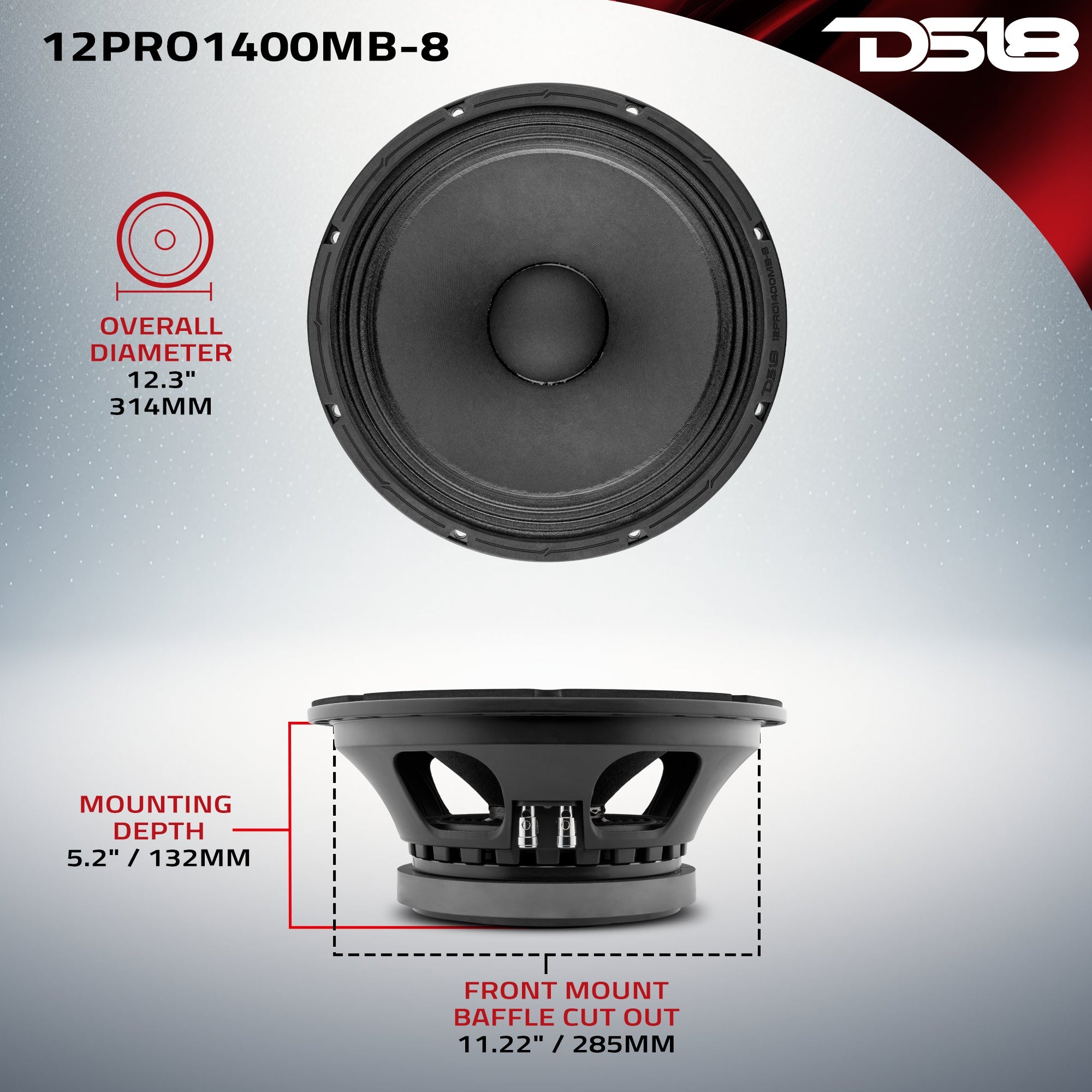 12" Mid-Bass Loudspeaker 700 Watts Rms 8-Ohm - DS18