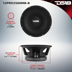PRO 12" Mid-Bass Loudspeaker 1250 Watts Rms 8-Ohm - DS18