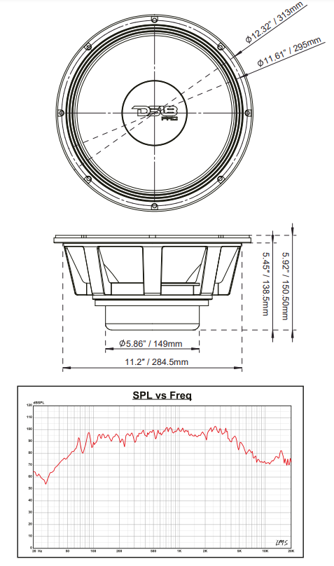 PRO 12" Neodymium Mid-Bass Loudspeaker 1000 Watts Rms 8-Ohm - DS18