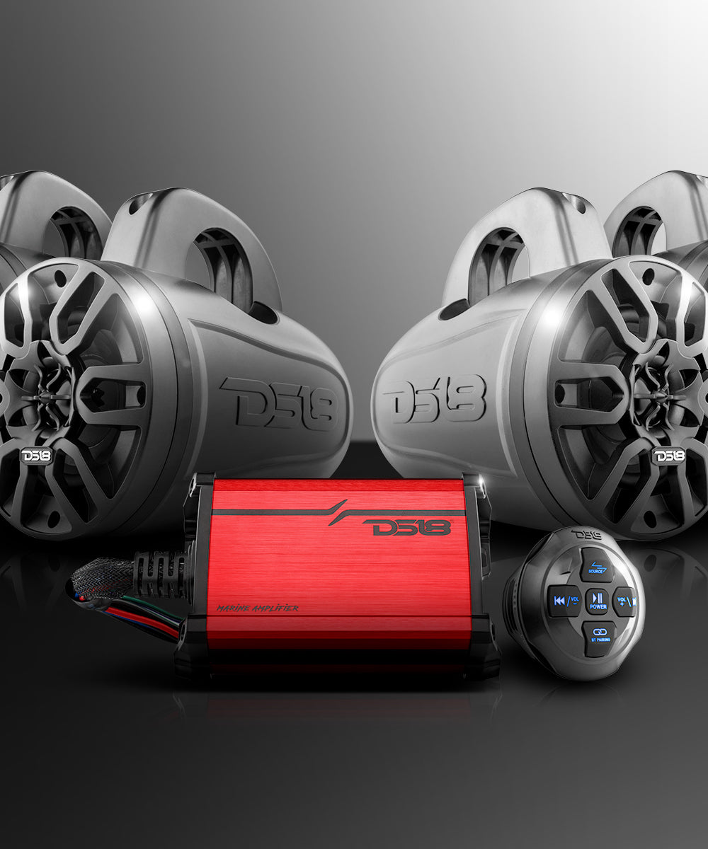 MP 4 x 4" Wakeboard Tower Speakers Package Amplifier And Bluetooth Audio Receiver 100 Watts Rms - DS18