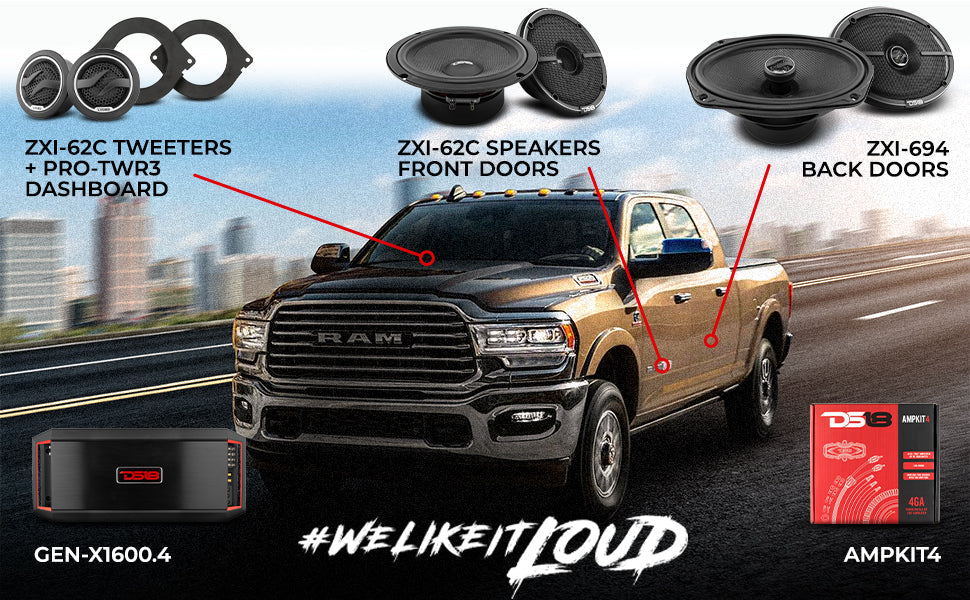 DS18 2012-2021 RAM 2500 Crew and Quad Cab Front and Back Doors Speakers Better Upgrade/Replacement Package 1600 Watts - DS18