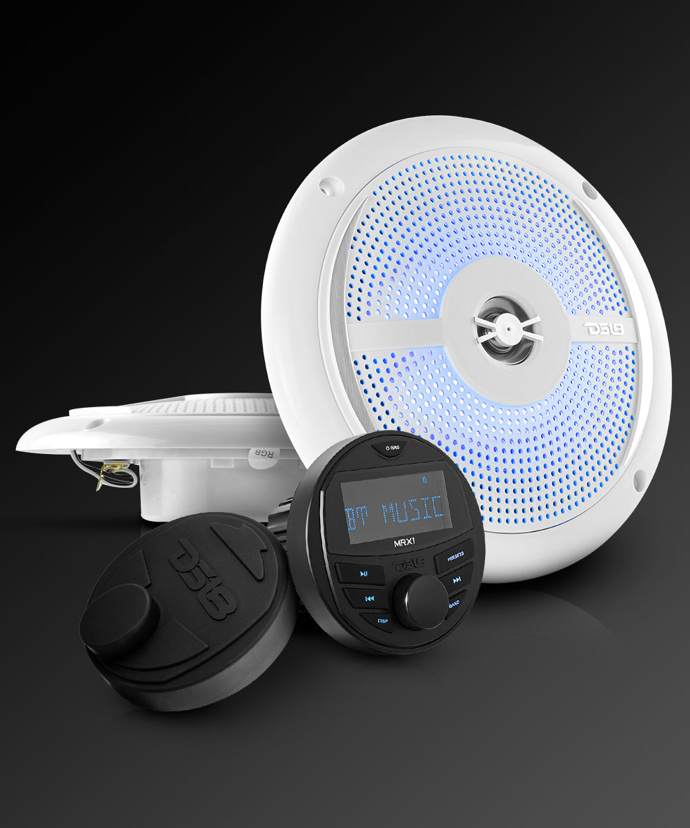 Marine and Powersports Headunit and 6.5" Marine Speaker Package (MRX1 and 2 X NXL-6SL/WH) - White - DS18