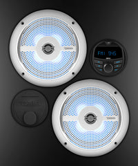 Marine and Powersports Headunit and 6.5" Marine Speaker Package (MRX1 and 2 X NXL-6SL/WH) - White - DS18
