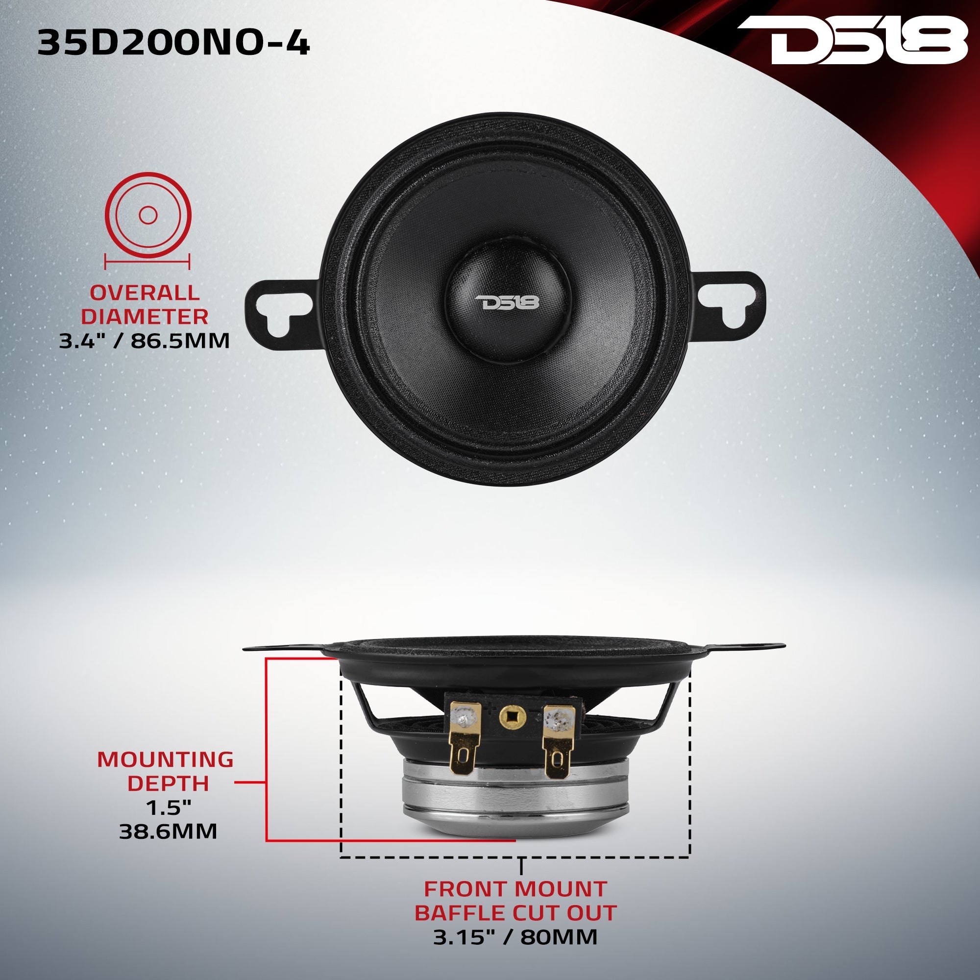 3.5” OEM Dashboard Loudspeaker with Neodymium Magnet | 100W RMS 4-Ohm - DS18