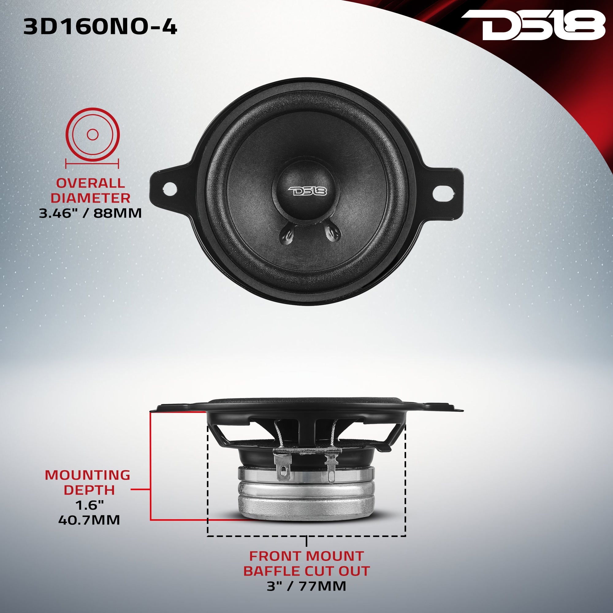 3" OEM Dashboard Loudspeaker with Neodymium Magnet | 80W RMS 4-Ohm - DS18