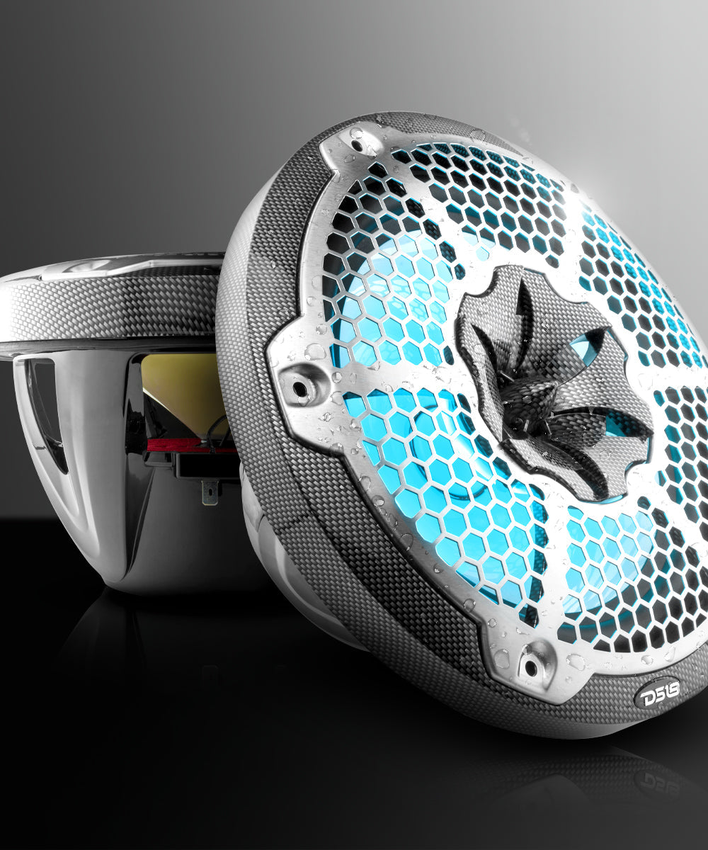 NXL 10" 2-Way Coaxial Marine Speaker With LED RGB Lights 200 Watts Rms 4-Ohm -Black Carbon Fiber - DS18