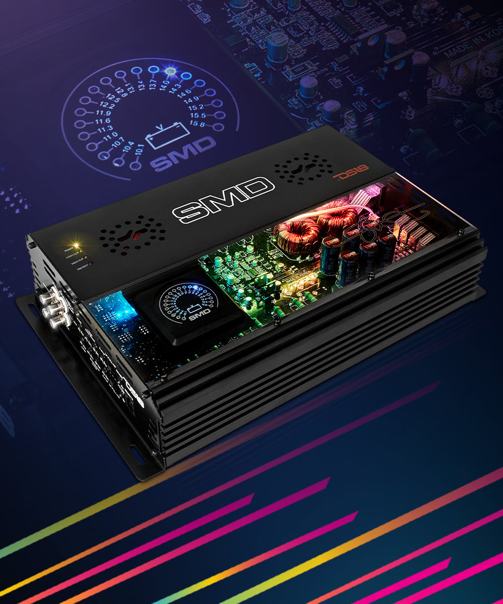 SMD 4-Channel Class AB Amplifier with VM-1 Voltmeter and Digital LED Lights 4 x 300W at 2-Ohm - Steve Meade Designs - DS18