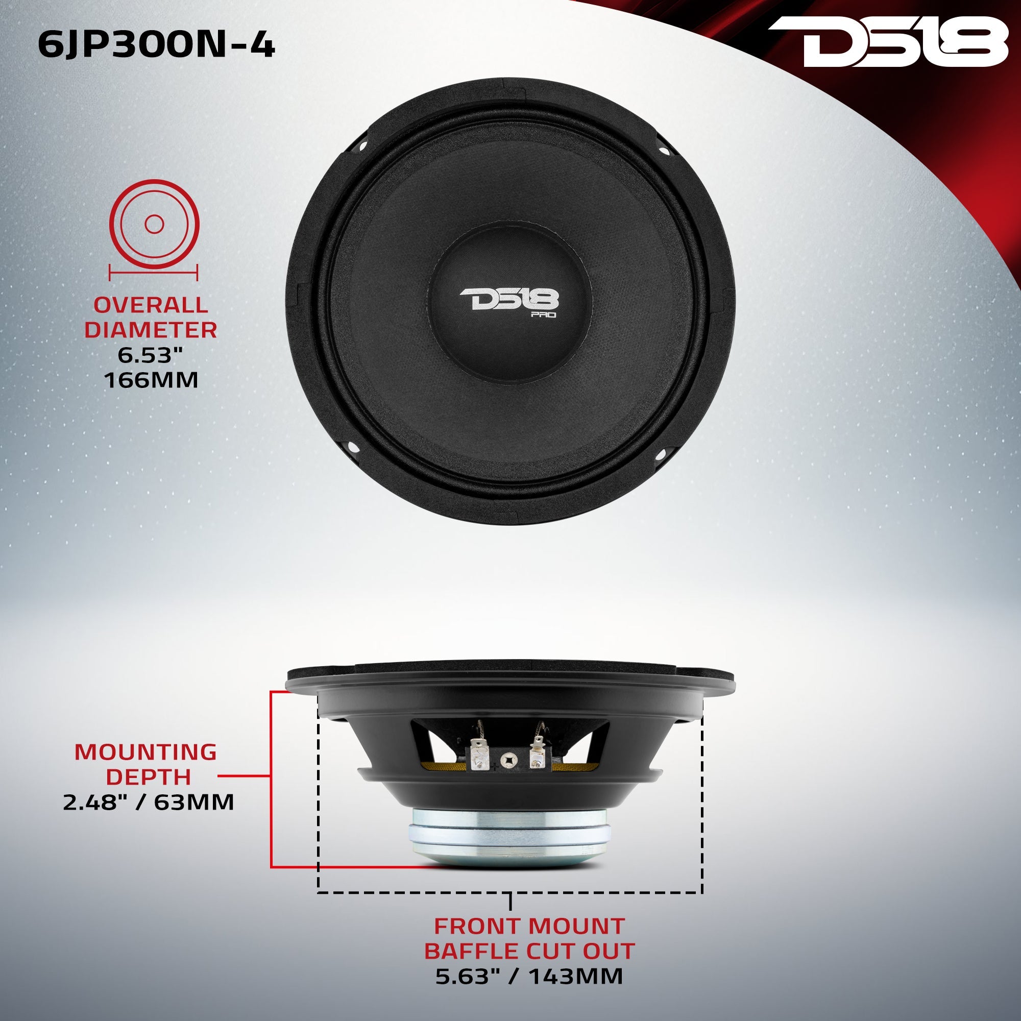 PRO 6.5" Neodymium Full-Range Loudspeaker 150 Watts Rms 4-Ohm (Used in JP6NEO Jeep Enclosures) - DS18