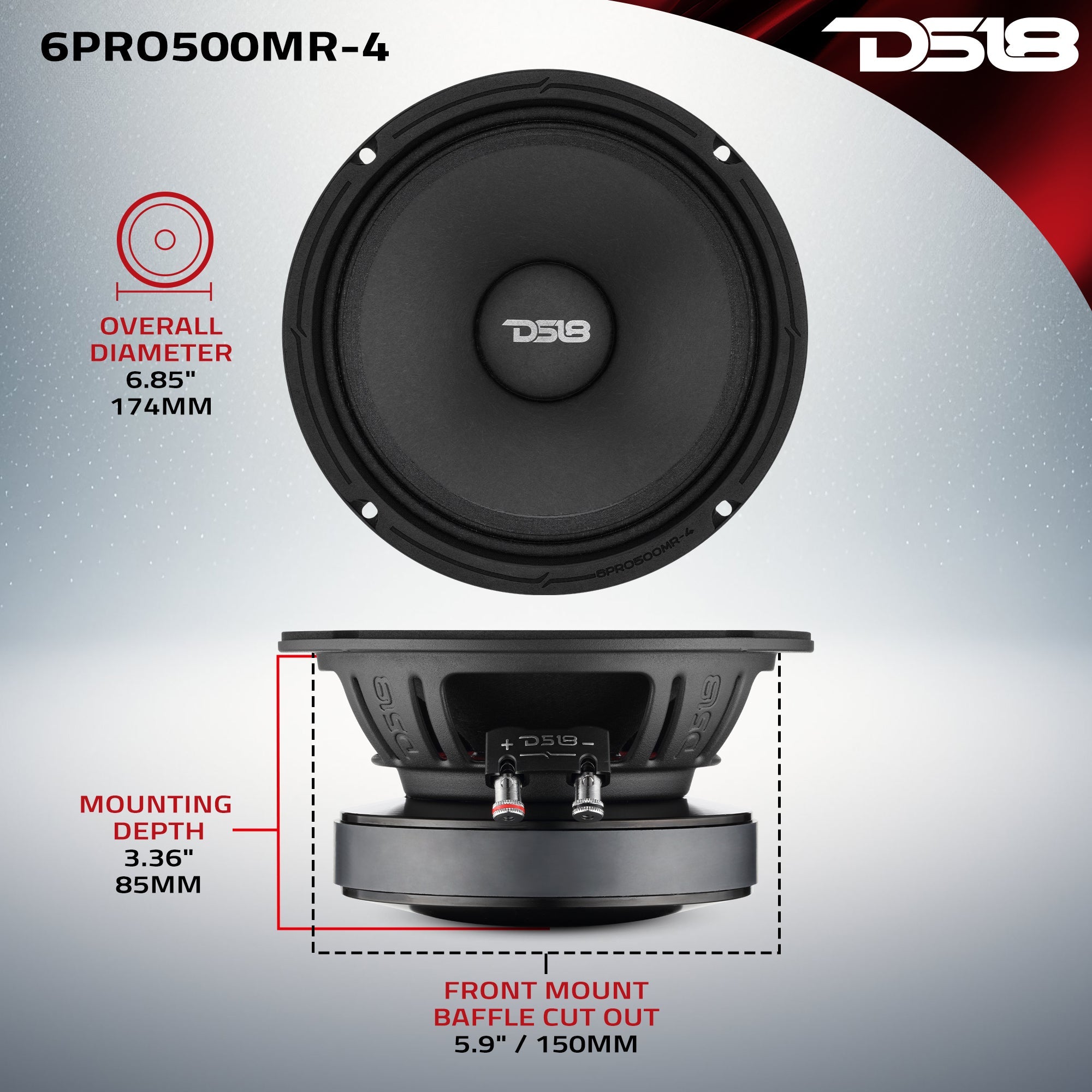 6.5” High-Sensitivity Midrange Loudspeaker with Ferrite Magnet | 250W RMS 4-Ohm - DS18