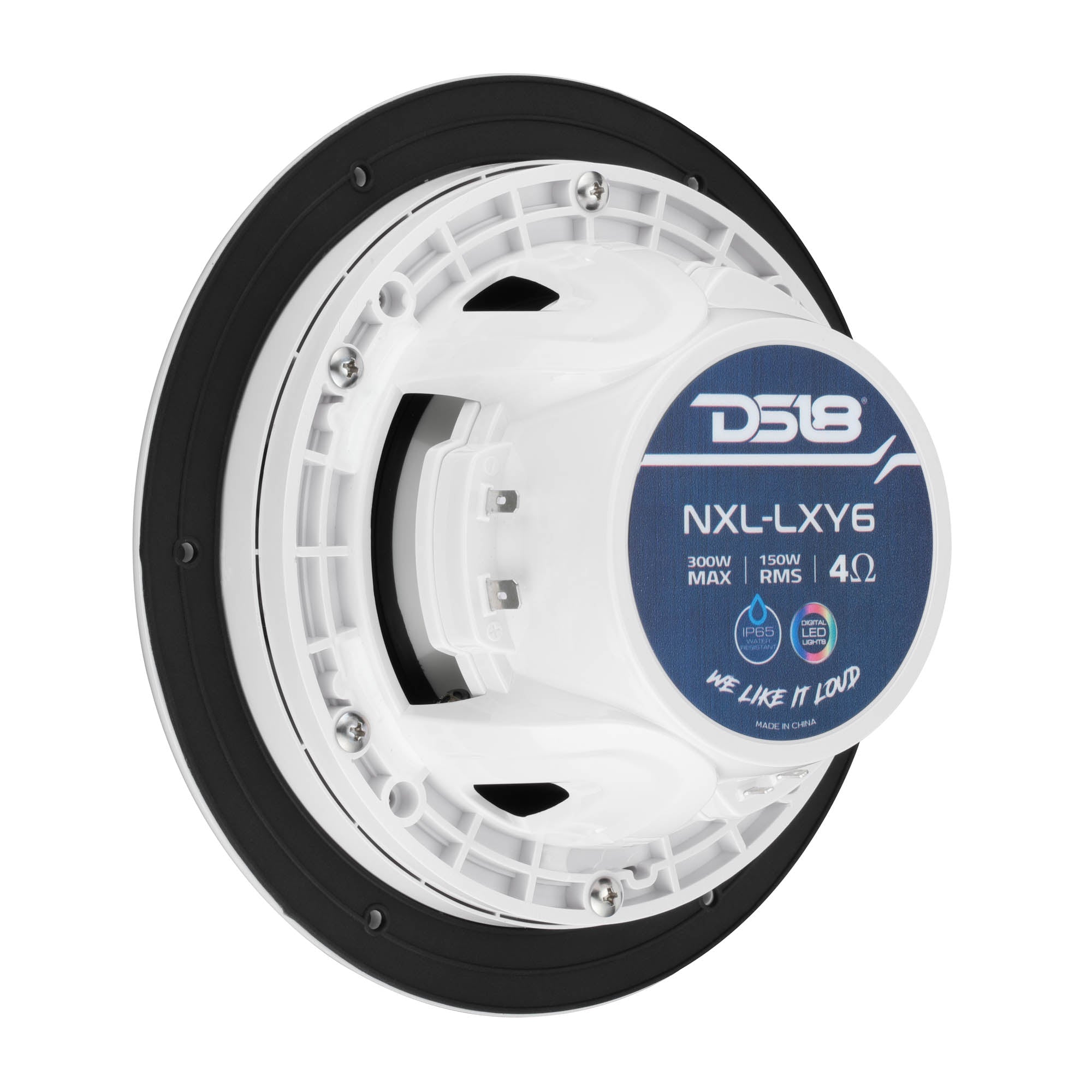 Luxury 6.5” 2-Way Marine Coaxial Speaker with Digital LED Lights and Flush Magnetic Mount Grille | 150W RMS 4-Ohm - DS18