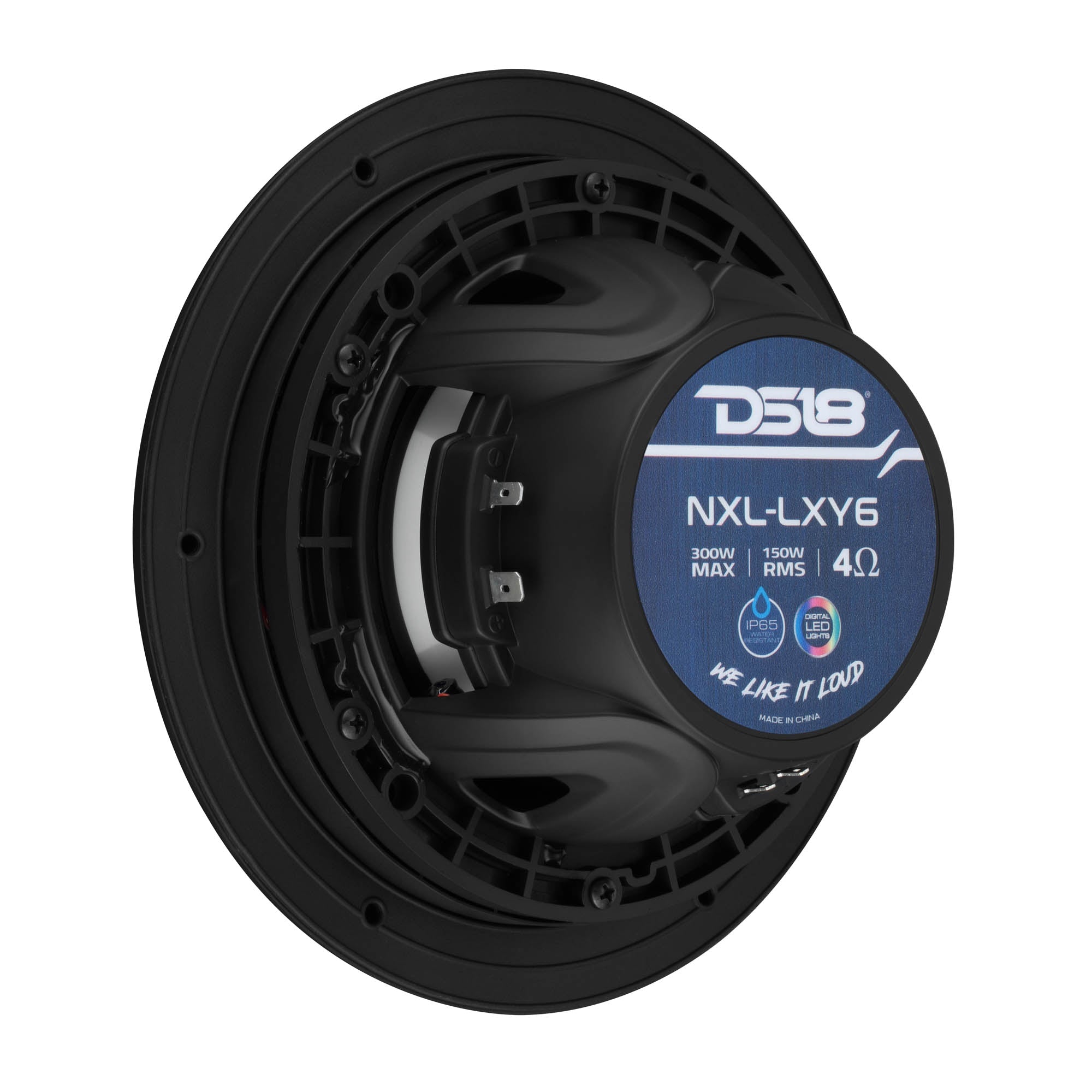 Luxury 6.5” 2-Way Marine Coaxial Speaker with Digital LED Lights and Flush Magnetic Mount Grille | 150W RMS 4-Ohm - DS18