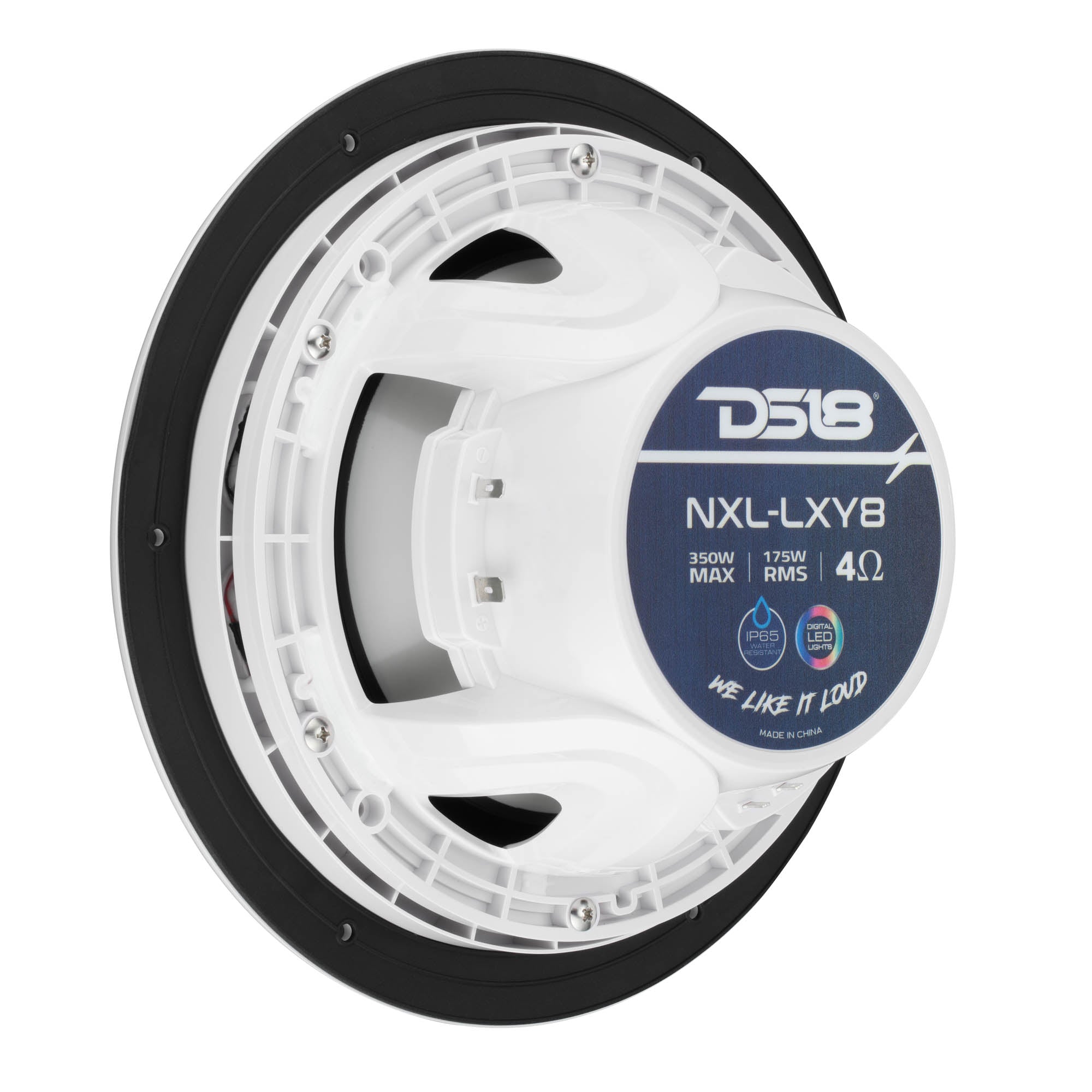 Luxury 8” 2-Way Marine Coaxial Speaker with Digital LED Lights and Flush Magnetic Mount Grille | 175W RMS 4-Ohm - DS18