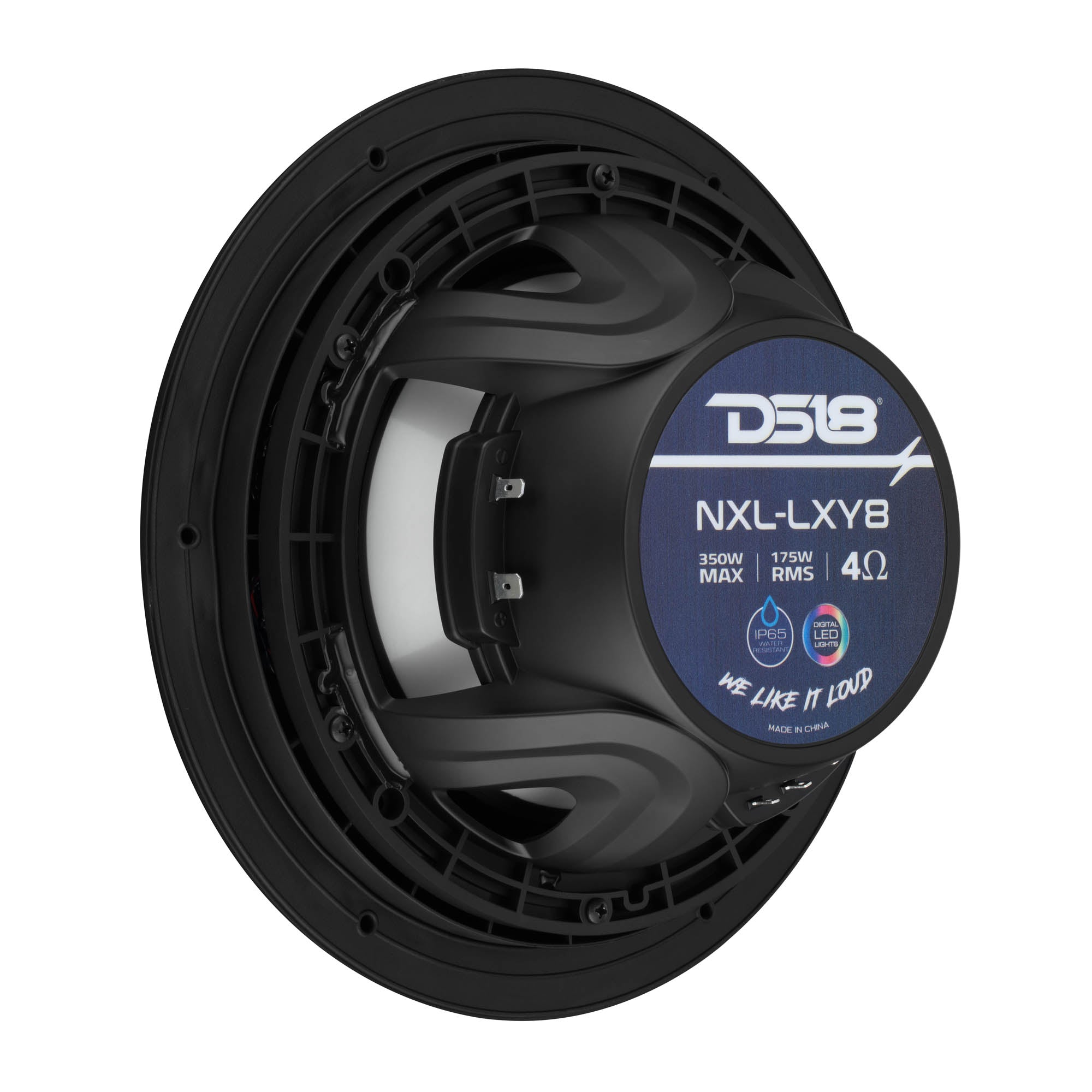 Luxury 8” 2-Way Marine Coaxial Speaker with Digital LED Lights and Flush Magnetic Mount Grille | 175W RMS 4-Ohm - DS18