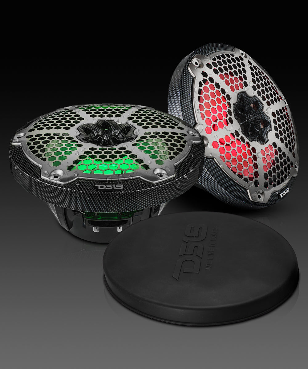 NXL 8" 2-Way Coaxial Marine Speaker With LED RGB Lights 125 Watts Rms 4-Ohm - Black Carbon Fiber - DS18