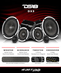 DX 6.5" 3- Way Component Speaker System With Kevlar Cone 290 Watts Rms 4-Ohm - DS18