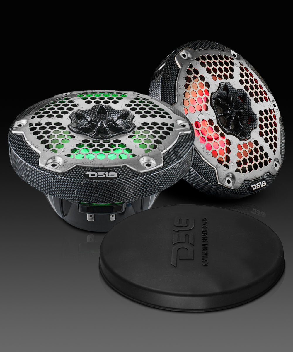 NXL 6.5" 2-Way Coaxial Marine Speaker With LED RGB Lights 100 Watts Rms 4-Ohm - Black Carbon Fiber - DS18