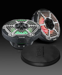 NXL 6.5" 2-Way Coaxial Marine Speaker With LED RGB Lights 100 Watts Rms 4-Ohm - Black Carbon Fiber - DS18