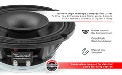 8" Neodymium Coaxial Hybrid Mid-Bass Water resistant Carbon Fiber Cone Loudspeaker with Built-in Driver 400 Watts Rms 4-Ohm