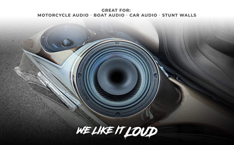 8" Neodymium Coaxial Hybrid Mid-Bass Water resistant Carbon Fiber Cone Loudspeaker with Built-in Driver 400 Watts Rms 4-Ohm