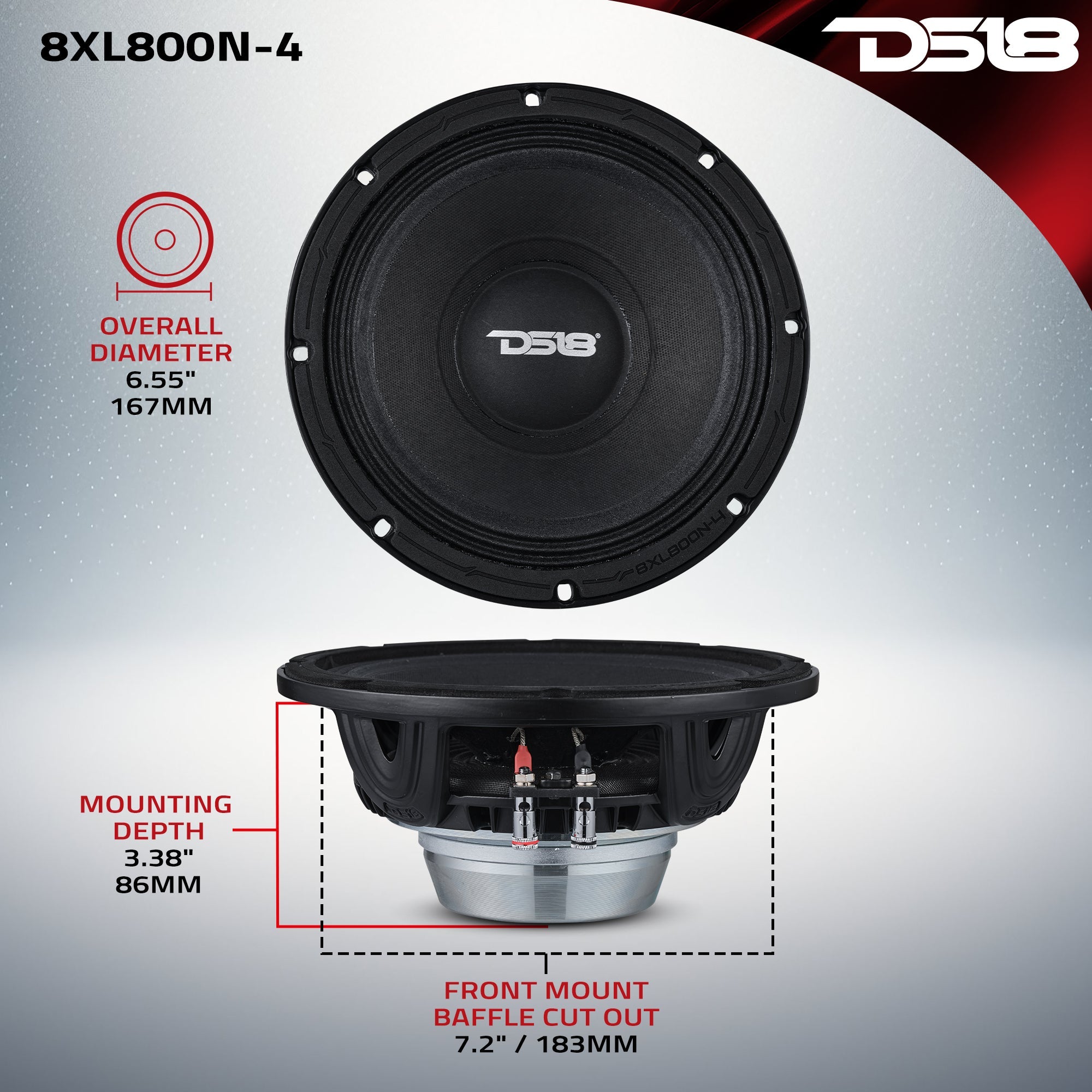 XL 8" Mid-Range Loudspeaker 4-Ohm With Neodymium Magnet 400 Watts RMS - DS18
