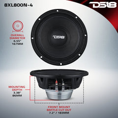 XL 8" Mid-Range Loudspeaker 4-Ohm With Neodymium Magnet 400 Watts RMS - DS18