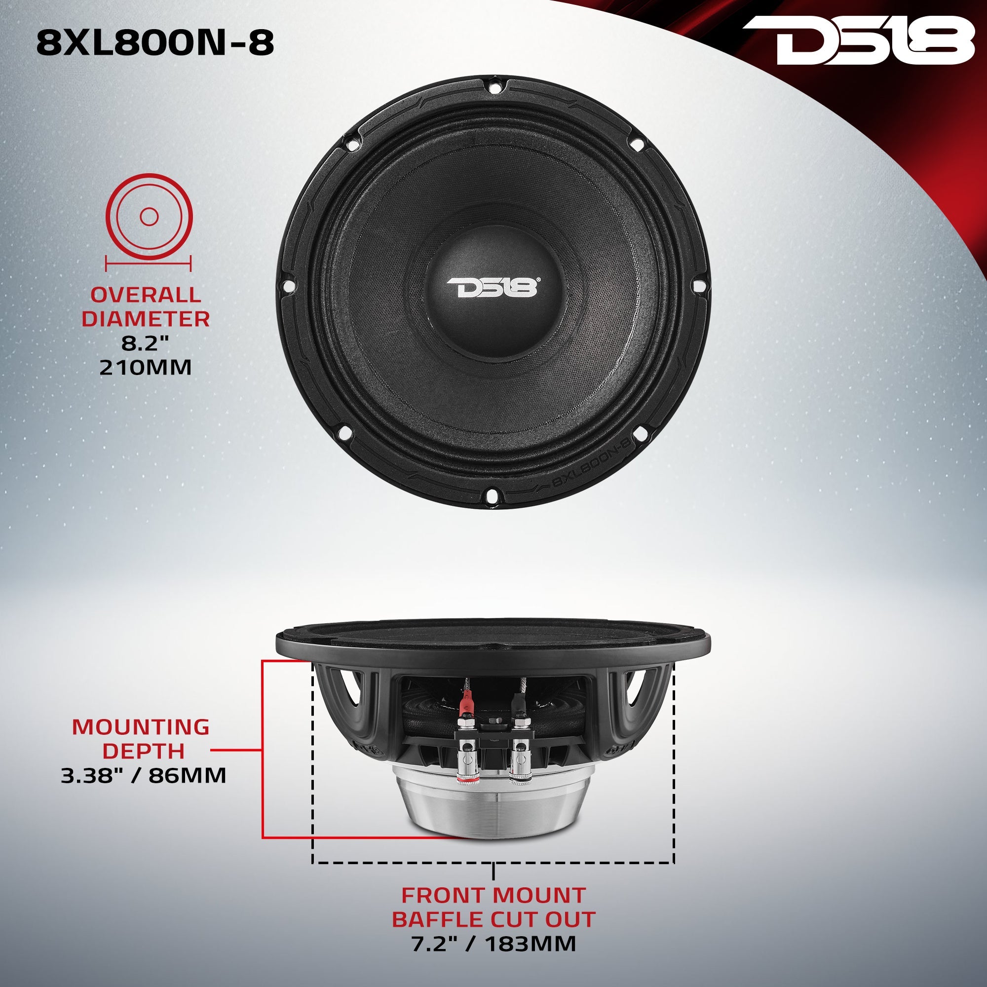 XL 8" Mid-Range Loudspeaker 8-Ohm with Neodymium Magnet 400 Watts RMS - DS18