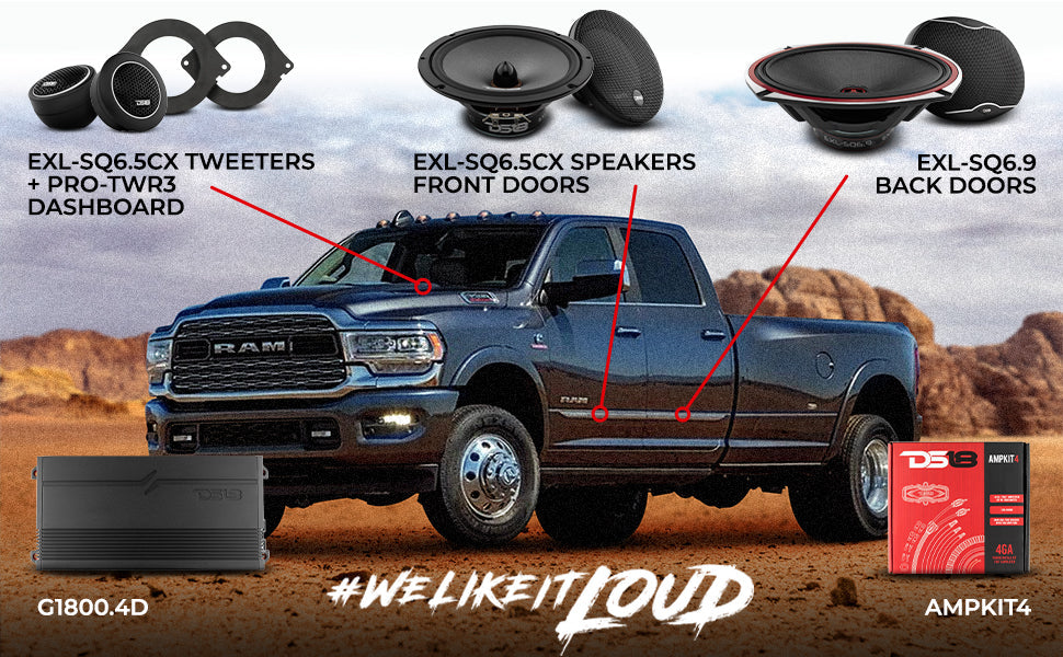 DS18 2012-2021 RAM 3500 Crew and Quad Cab Front and Back Doors Speakers Best Upgrade/Replacement Package 1800 Watts - DS18