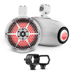 Bronco 6th Gen Roll Bar Audio Bundle – 8" Marine Tower Speakers with RGB LED Lights and OEM Roll Bar Mounting Clamps - DS18