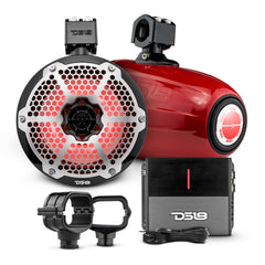 Bronco 6th Gen Roll Bar Audio Bundle – 8" Marine Tower Speakers with RGB LED Lights, OEM Roll Bar Mounting Clamps & Amplifier