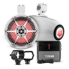 Bronco 6th Gen Roll Bar Audio Bundle – 8" Marine Tower Speakers with RGB LED Lights, OEM Roll Bar Mounting Clamps - DS18
