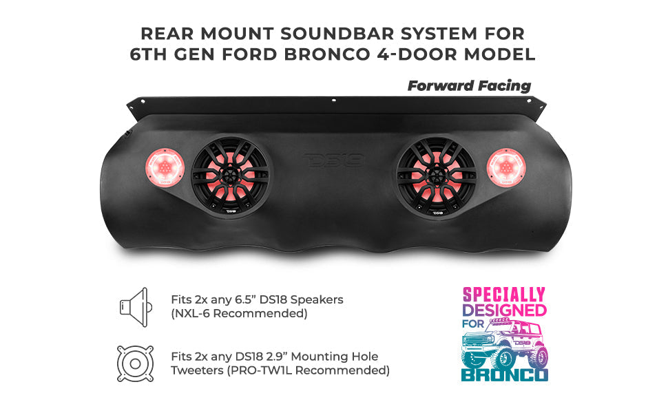 Ford Bronco 6th Gen 4-Door Overhead Bar System fits 4 x 8" speakers + 2 x 6.5" Speakers and 2 x 3.78" Tweeters - DS18