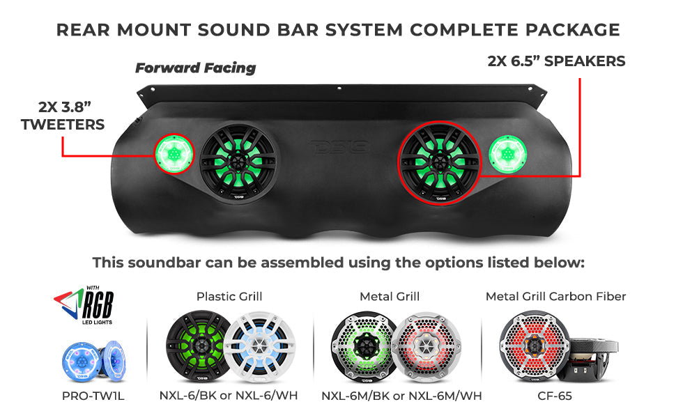 Bronco 6th Gen 4 Door Rear Mount Sound Bar System Complete Package. - DS18