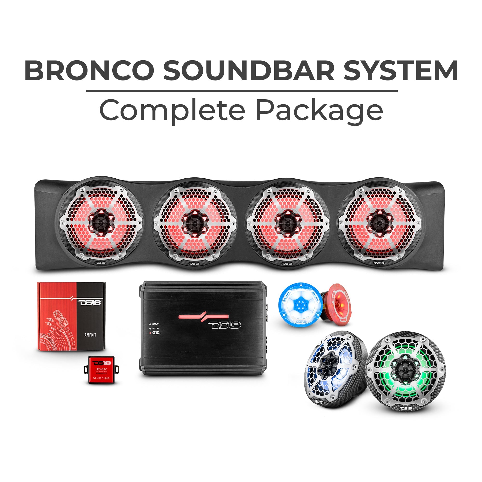 Bronco 6th Gen 4 Door Rear Mount Sound Bar System Complete Package. - DS18