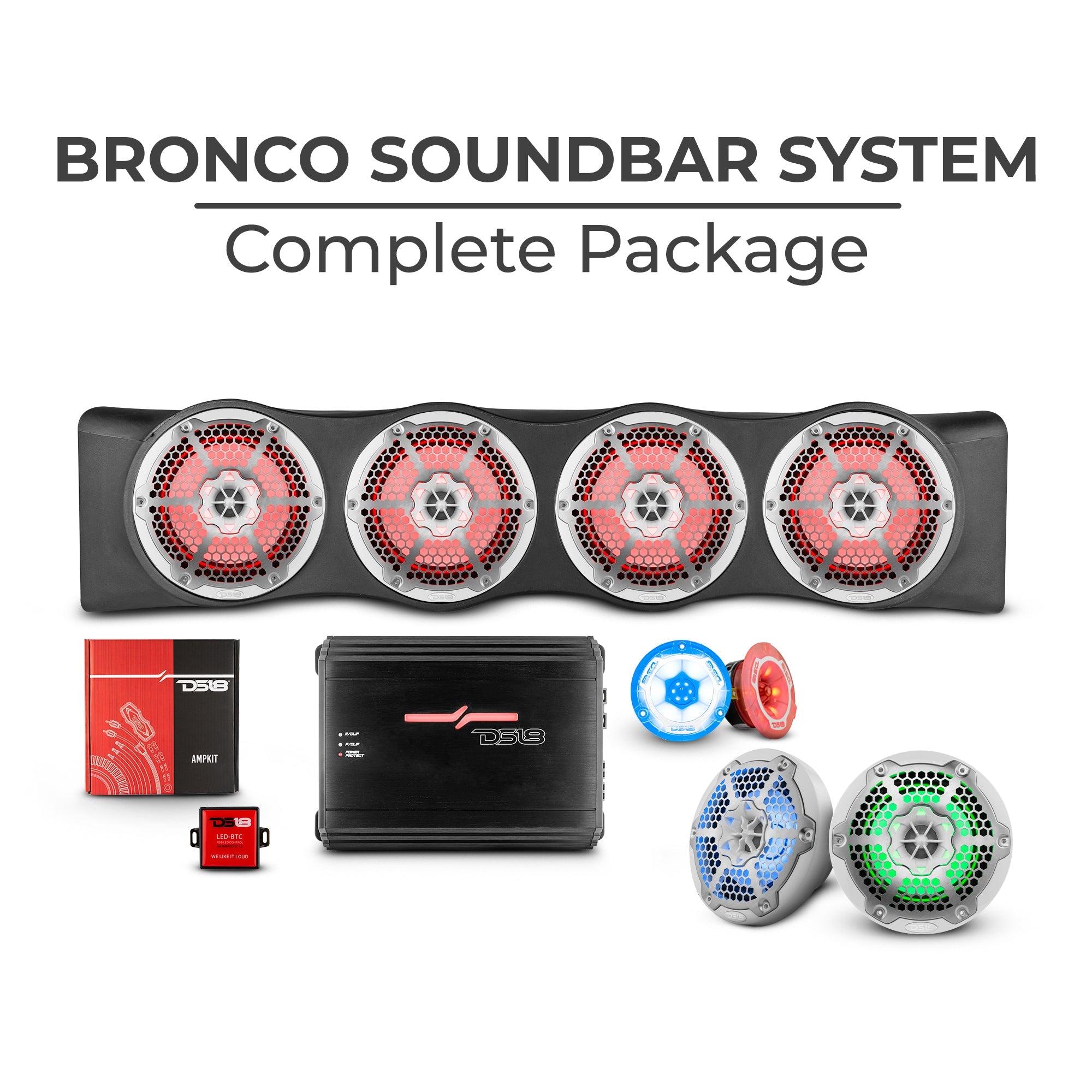 Bronco 6th Gen 4 Door Rear Mount Sound Bar System Complete Package. - DS18