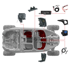 Can-Am Maverick X3 Stage 3 - Dash Speaker Panels, 12” Subwoofer, Amplifier, Bluetooth Radio & LED Lights - DS18