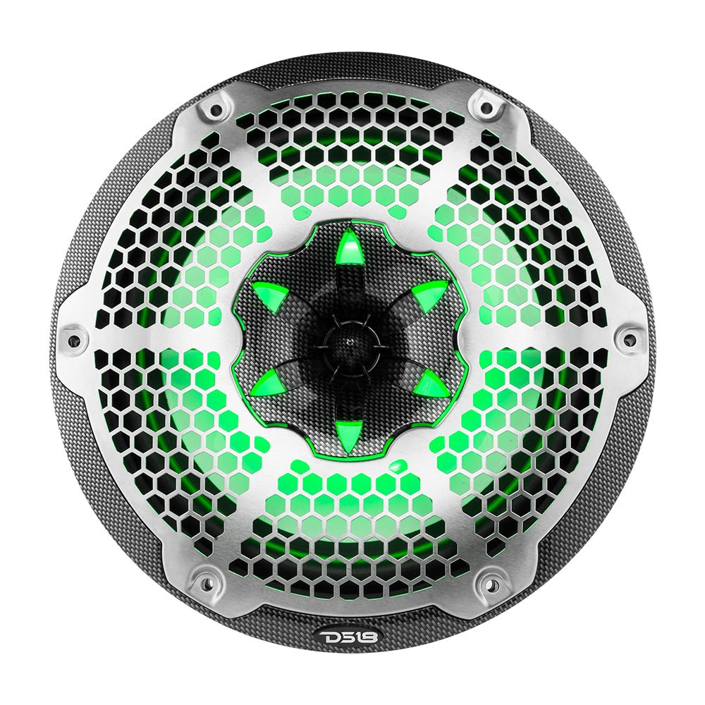NXL 10" 2-Way Coaxial Marine Speaker With LED RGB Lights 200 Watts Rms 4-Ohm -Black Carbon Fiber - DS18
