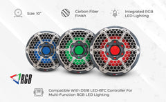 NXL 10" Marine Subwoofer With LED RGB Lights 300 Watts Rms SVC 4-Ohm -Black Carbon Fiber - DS18