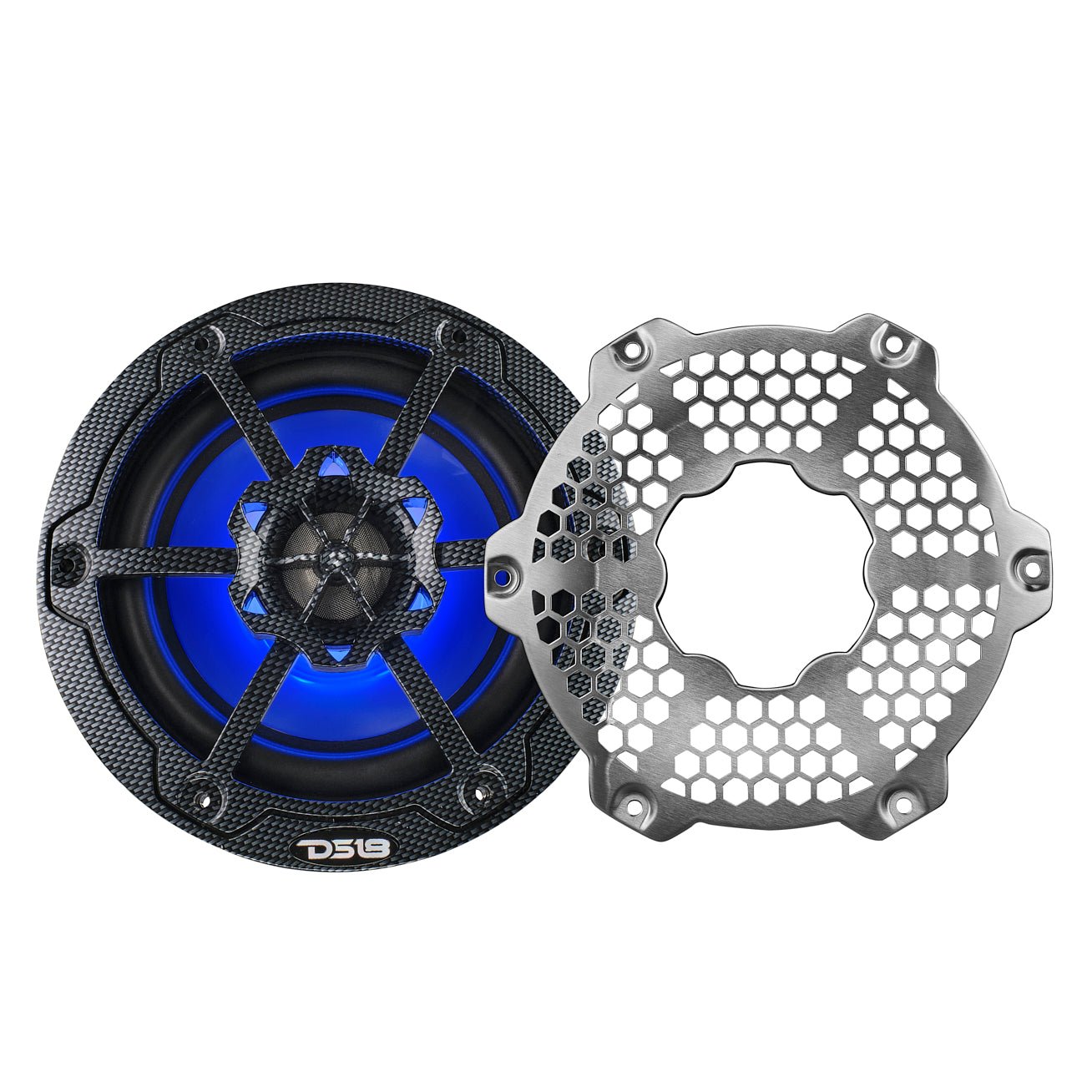 NXL 6.5" 2-Way Coaxial Marine Speaker With LED RGB Lights 100 Watts Rms 4-Ohm - Black Carbon Fiber - DS18