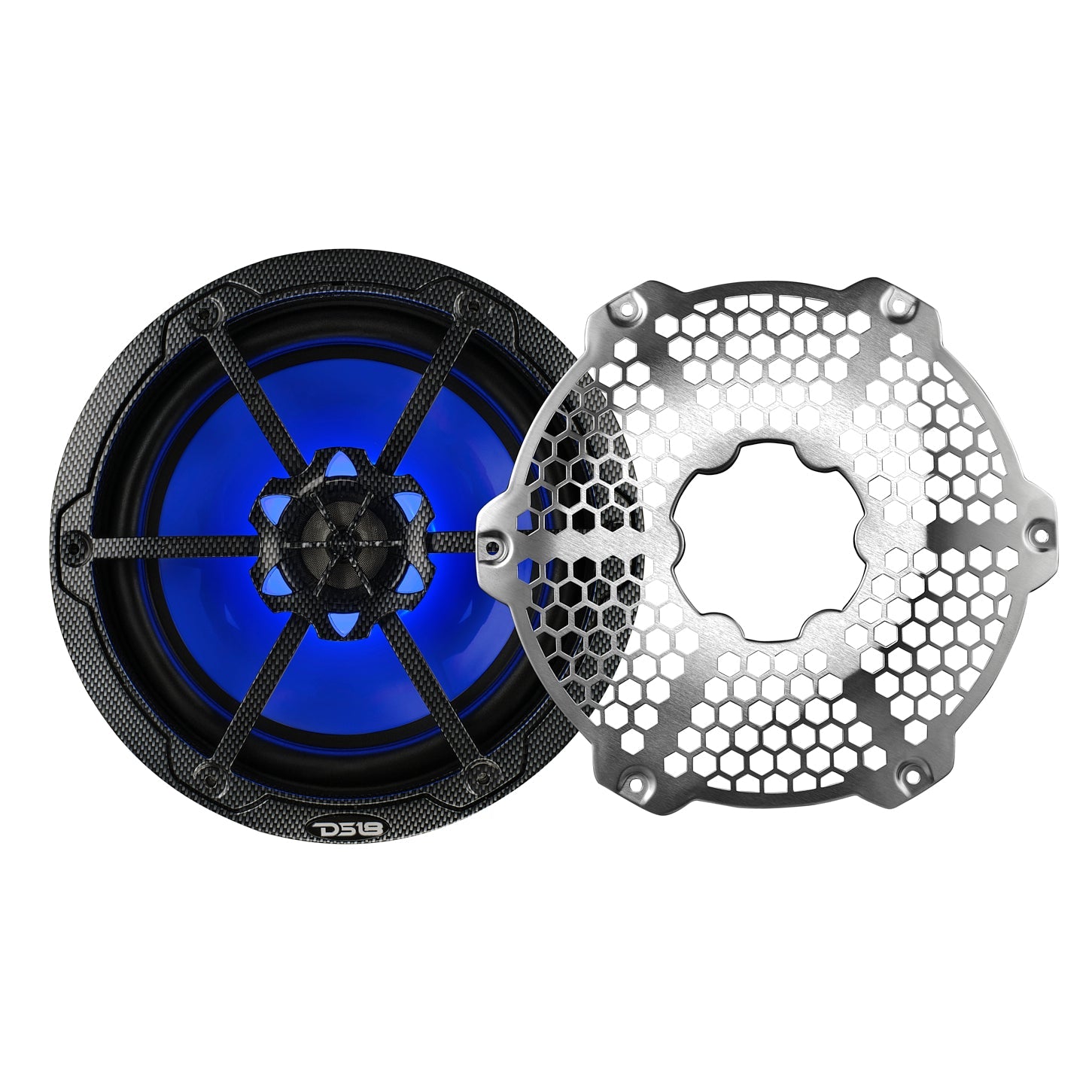 NXL 8" 2-Way Coaxial Marine Speaker With LED RGB Lights 125 Watts Rms 4-Ohm - Black Carbon Fiber - DS18