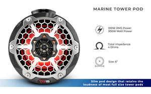 NXL 6.5" Pod 300W Speaker with Integrated RGB LED Lights (Pair) - Perfect for Jet Skis - DS18