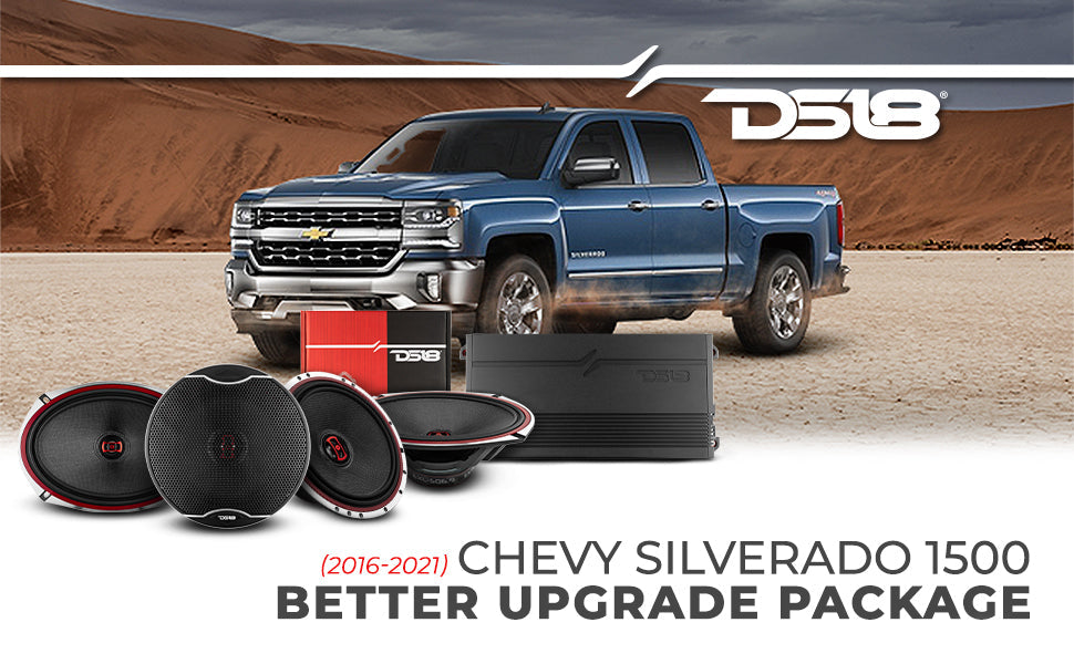 DS18 2016-2021 Chevy Silverado 1500 Crew and Extended Cab Front and Back Doors Speakers Better Upgrade/Replacement Package