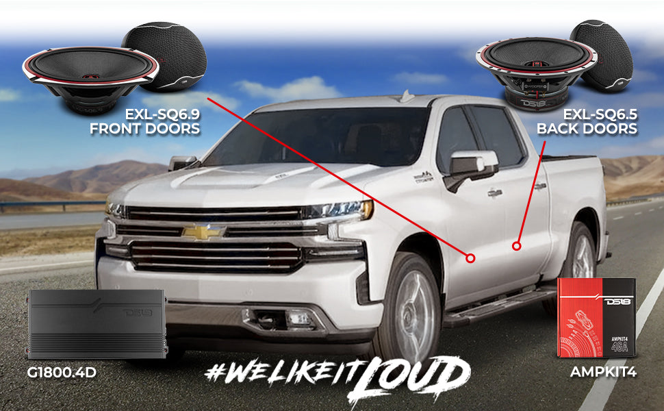 DS18 2016-2021 Chevy Silverado 1500 LD Front and Back Doors Speakers Better Upgrade/Replacement Package 1800 Watts - DS18