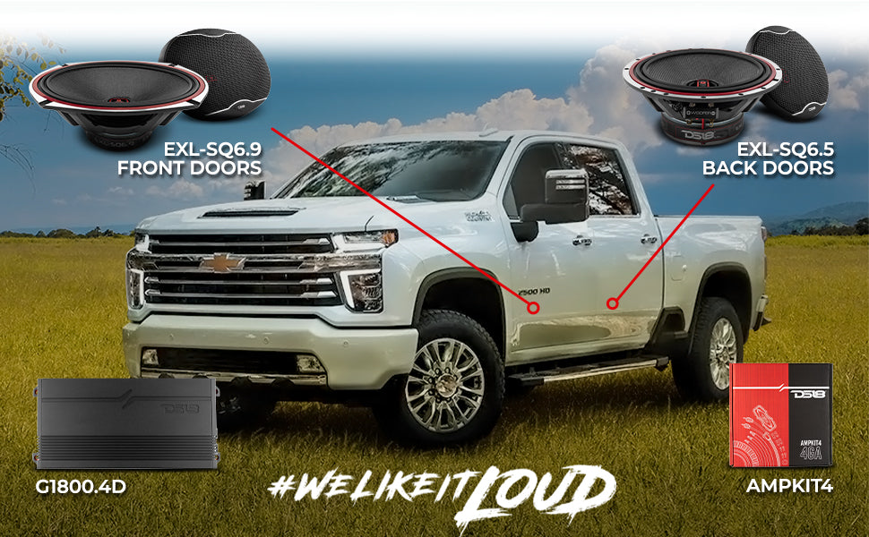 DS18 2016-2021 Chevy Silverado 2500 HD Crew and Extended Cab Front and Back Doors Speakers Better Upgrade/Replacement Package