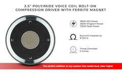2" Throat Bolt on Driver 360 Watts 2.5" Polyimide Vc 8-Ohm - DS18
