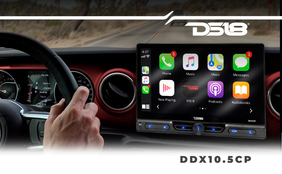 10.5" Floating Adjustable Modular Touchscreen Mechless Single-DIN Head Unit with Bluetooth, Apple Car Play, Android Mirror